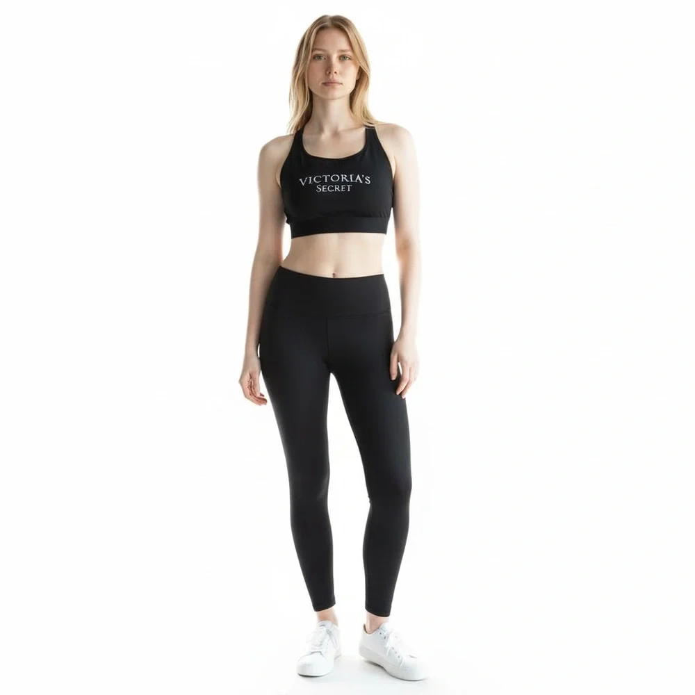 4/$40 Victoria’s Secret Sport Razor Sheer Back Medium Support‎ Black Sports Bra